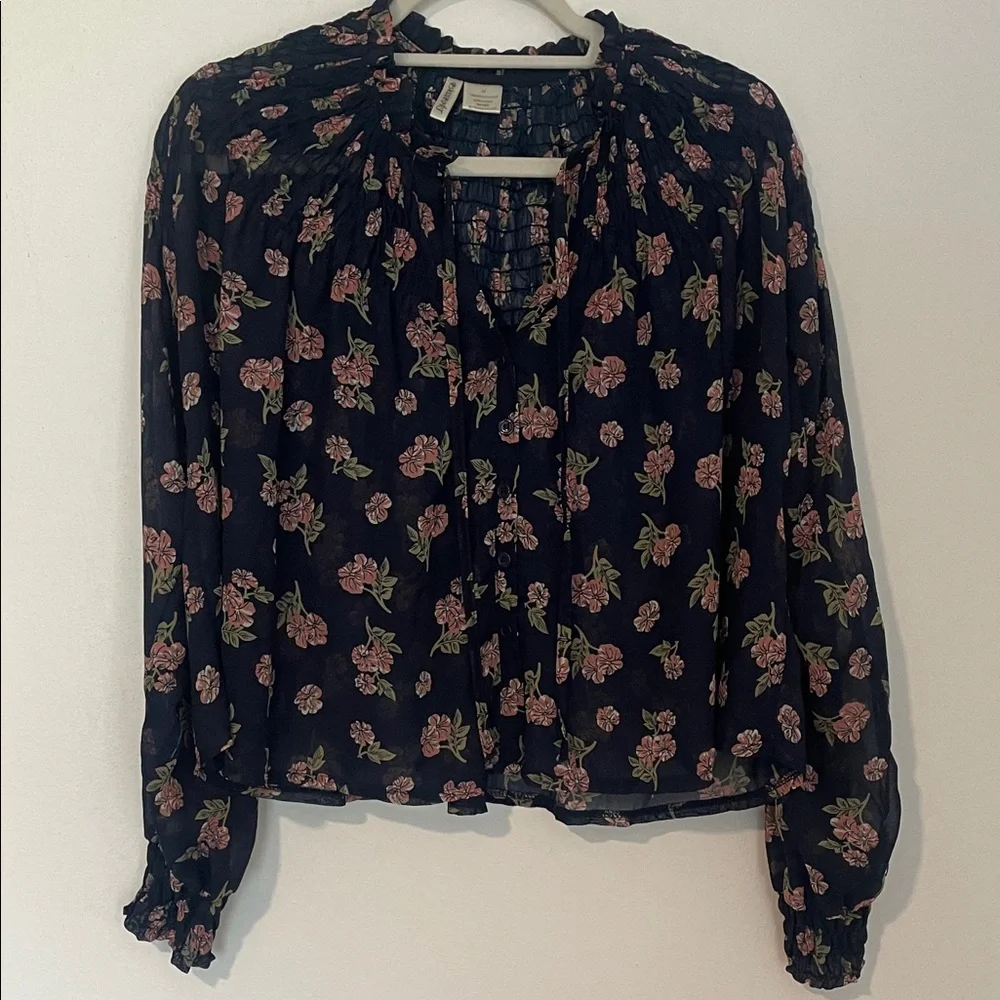 Passport Navy Floral Sheer Blouse Medium - Picture 1 of 8